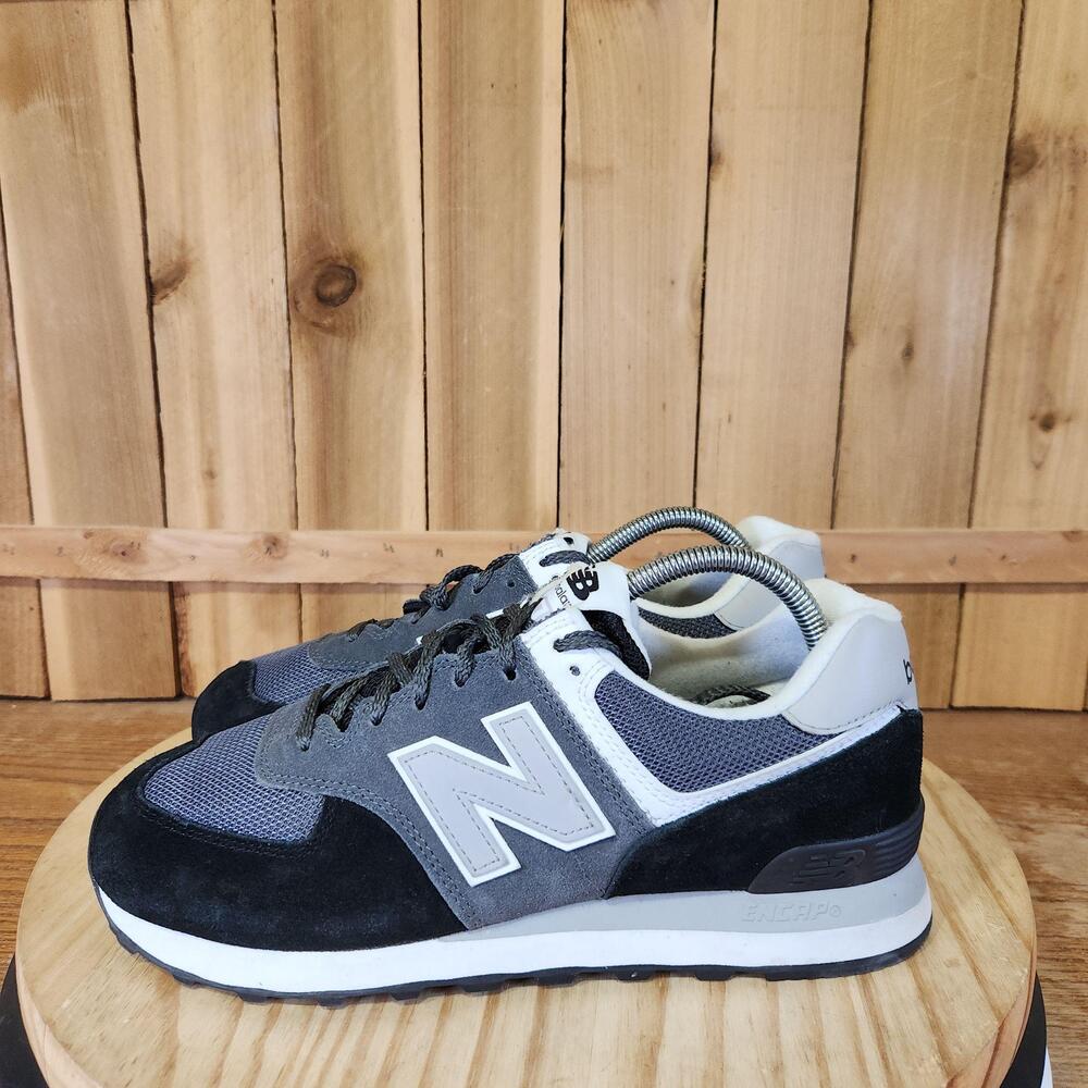New Balance 574 Shoes Womens 9.5 Gray Black Suede Walking Sneakers WL574VI1